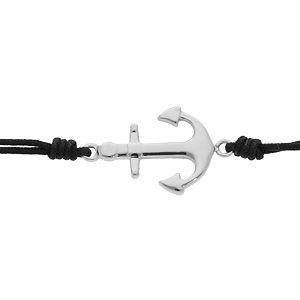 Bracelet junior en acier cordon noir avec ancre marine au centre 15+3cm - Vue 1