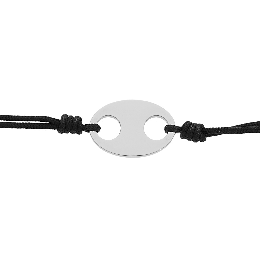 Bracelet junior en acier cordon noir et grain de caf� lisse au centre 15+3cm - Vue 1