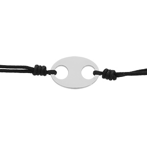 Bracelet junior en acier cordon noir et grain de caf lisse au centre 15+3cm - Vue 1