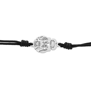 Bracelet junior en acier cordon noir pastille tte de mort mexicaine (calaveras) 15+3cm - Vue 1