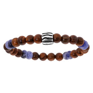 Bracelet junior en acier extensible perles bois et quartz bleu - Vue 1