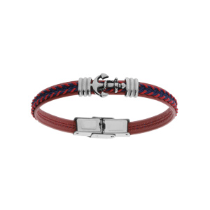 Bracelet junior en acier tissu rouge et bleu motif ancre marine 16.5cm rglable - Vue 1