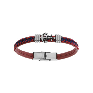 Bracelet Homme Ancre - Cordon Elastique - Bleu et Rouge - Rhodié