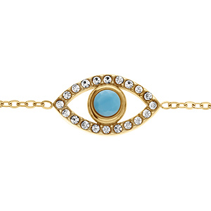 Bracelet oeil de protection grec turquoise imitation en acier dor� et oxydes blancs sertis - 16+5cm