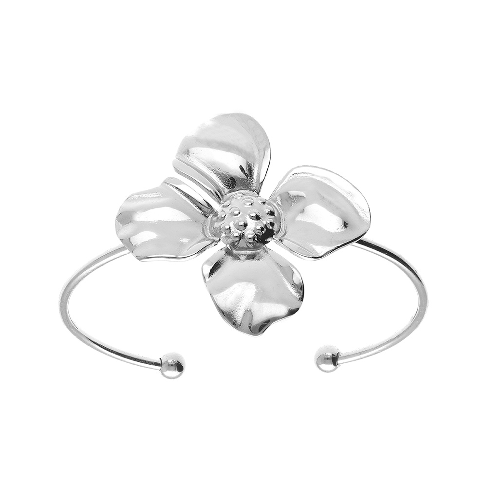 Bracelet ouvert rigide en acier motif fleur (37 X37mm) - Vue 1