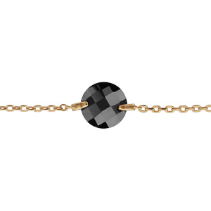 Bracelet plaqué or pierre noire ronde 16+2cm - Vue 1