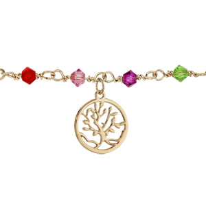 Bracelet plaqu or pierres multicolores pampille arbre de vie - longueur 16+3cm - Vue 1