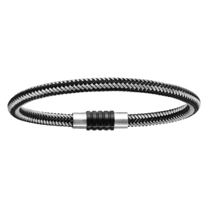 Bracelet pour charms homme grand modle en acier noir et gris fermoir aimant et viss - longueur 21 cm - Vue 1