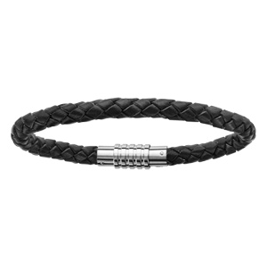 Bracelet pour charms homme grand modle en cuir noir fermoir aimant et viss - longueur 19,5 cm - Vue 1