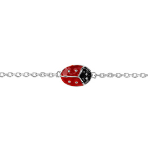 Bracelet pour enfant en argent avec petite coccinelle - longueur 14cm + 2cm de rallonge - Vue 1