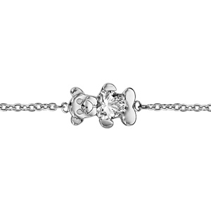 Bracelet pour enfant en argent rhodi chane avec au milieu 1 ourson tenant 1 oxyde blanc - longueur 14cm + 2cm de rallonge - Vue 1