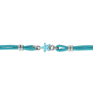 Bracelet pour enfant en argent rhodi cordon doubl bleu avec toile de mer bleue au milieu - longueur 14cm + 2cm de rallonge - Vue 1