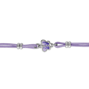 Bracelet pour enfant en argent rhodi cordon doubl mauve avec papillon mauve au milieu - longueur 14cm + 2cm de rallonge - Vue 1