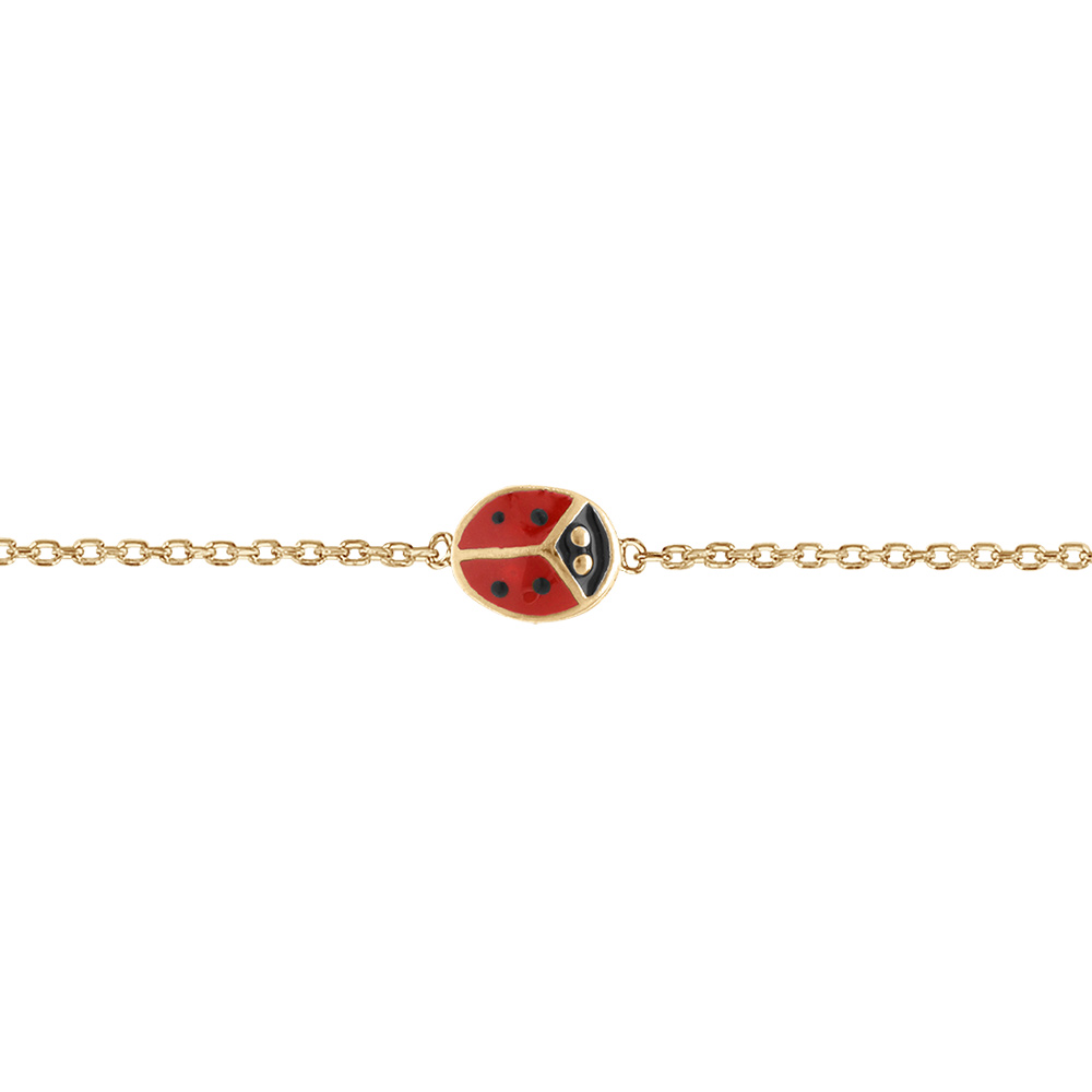 Bracelet pour enfant en plaqu� or avec petite coccinelle - longueur 14cm + 2cm de rallonge - Vue 1
