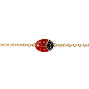 Bracelet pour enfant en plaqu or avec petite coccinelle - longueur 14cm + 2cm de rallonge - Vue 1