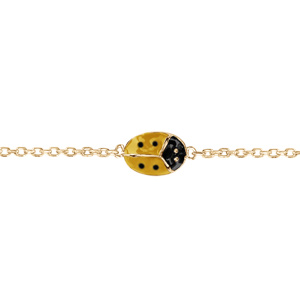 Bracelet pour enfant en plaqu or chane avec coccinelle jaune et point noir 16cm rglable 14 cm - Vue 1