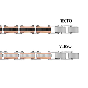 Bracelet rversible en acier 1 ct maillons en PVD noir avec bords en PVD rose et l\'autre ct gris avec bords roses - longueur 19.5+1cm rglable par double fermoir - Vue 1