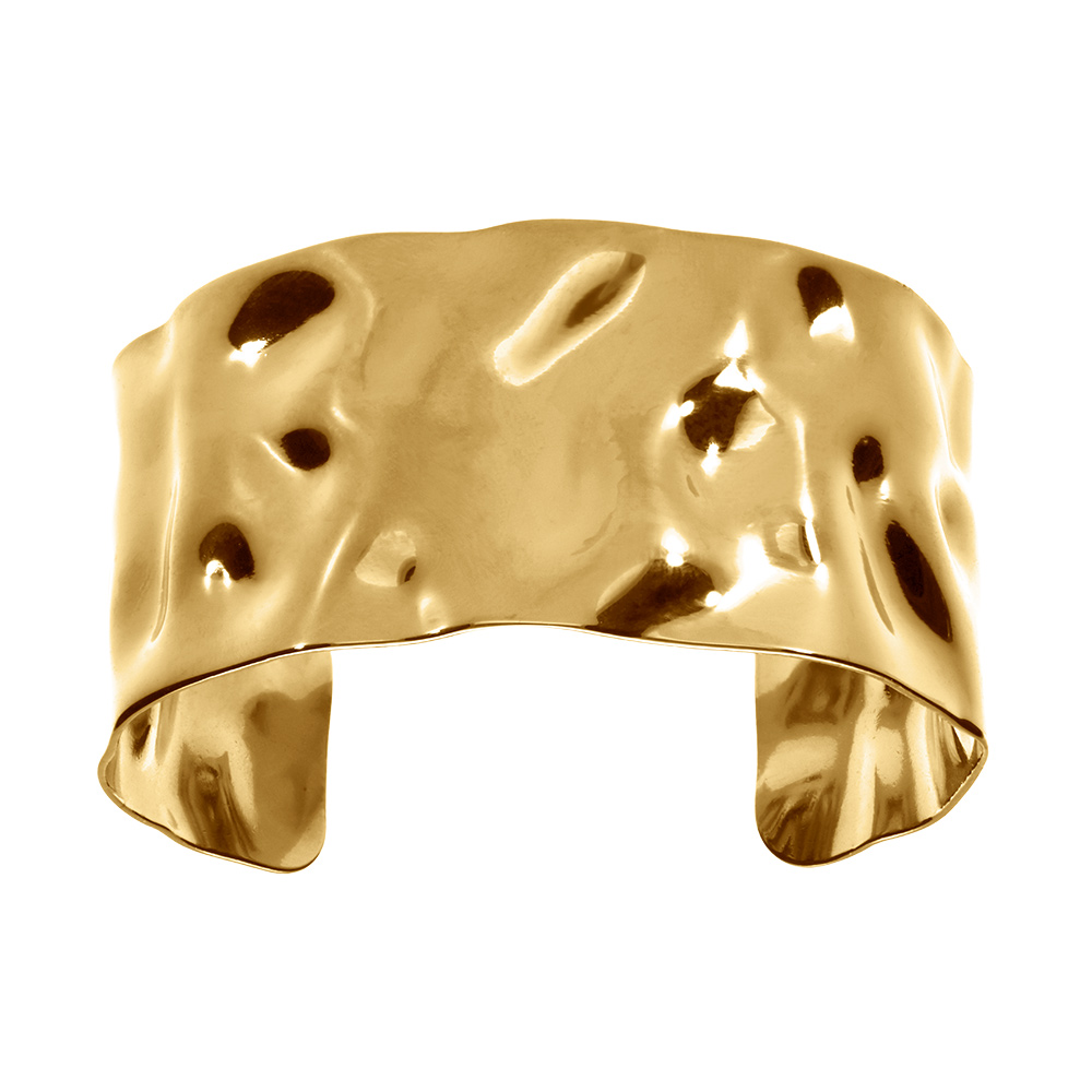 Bracelet rigide en acier dor� froiss�  - hauteur 30mm - Vue 1