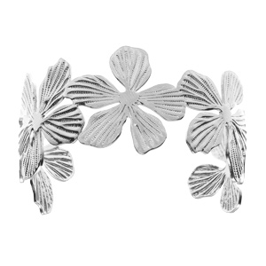 Bracelet rigide en acier ouvert avec fleurs - Vue 1