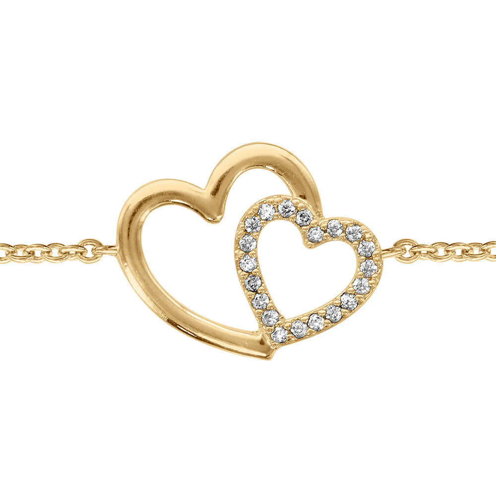 Bracelet rn vermeil double coeur crois� avec oxydes blancs - 16+2cm - Vue 1