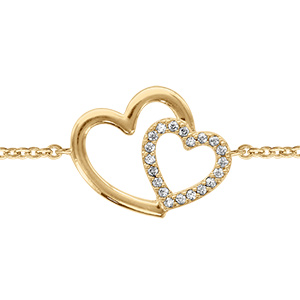 Bracelet rn vermeil double coeur crois� avec oxydes blancs - 16+2cm