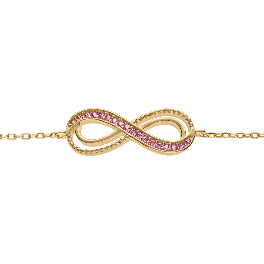 Bracelet rn vermeil motif infini ajour� avec oxydes roses sertis - 16+3cm - Vue 1