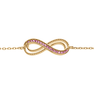 Bracelet rn vermeil motif infini ajour� avec oxydes roses sertis - 16+3cm