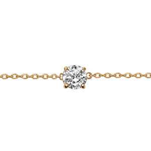 Bracelet solitaire en plaqué or chaîne avec au milieu 1 oxyde blanc de 4mm serti 4 griffes - longueur 18cm réglable 16cm - Vue 1