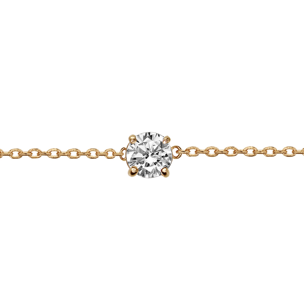Bracelet solitaire en vermeil oxyde blanc serti 4 griffes 5mm - 18cm r�glable 16cm - Vue 1