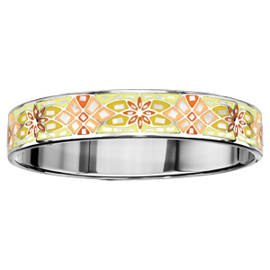 Bracelet Stella Mia articul en acier et nacre blanche vritable avec motif fresque fleurie jaune et orange - taille 62mm X 56mm - Vue 1