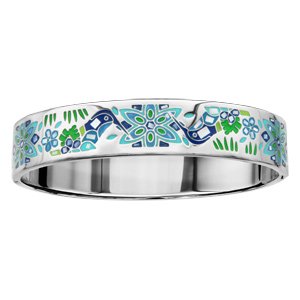 Bracelet Stella Mia articulé en acier et nacre blanche véritable avec motifs colibris bleu vert - taille 62mm X 56mm - Vue 1