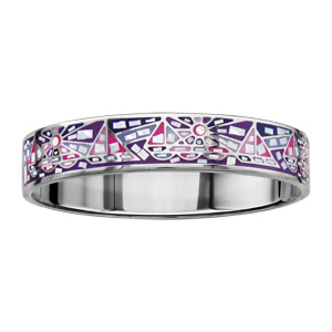 Bracelet Stella Mia articul en acier et nacre blanche vritable avec motifs gomtriques et dgrad de rose et violet - taille 62mm X 56mm - Vue 1