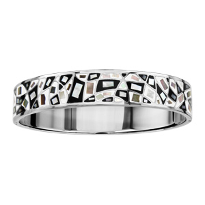 Bracelet Stella Mia articulé en acier et nacre blanche véritable avec motifs géométriques et noir et blanc - taille 62mm X 56mm - Vue 1