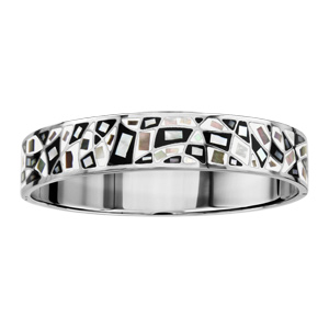 Bracelet Stella Mia articul en acier et nacre blanche vritable avec motifs gomtriques et noir et blanc - taille 62mm X 56mm - Vue 1