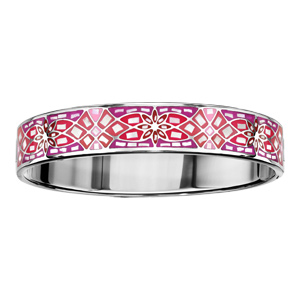 Bracelet Stella Mia articul en acier et nacre blanche vritable motifs fleurs et dgrad de rouge et rose - taille 62mm X 56mm - Vue 1