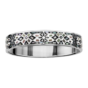 Bracelet Stella Mia articul en acier et nacre blanche vritable motifs fleurs et noir et blanc - taille 62mm X 56mm - Vue 1