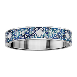 Bracelet Stella Mia articul en acier motifs en dgrads de bleu et nacre blanche vritable - taille 62mm X 56mm - Vue 1