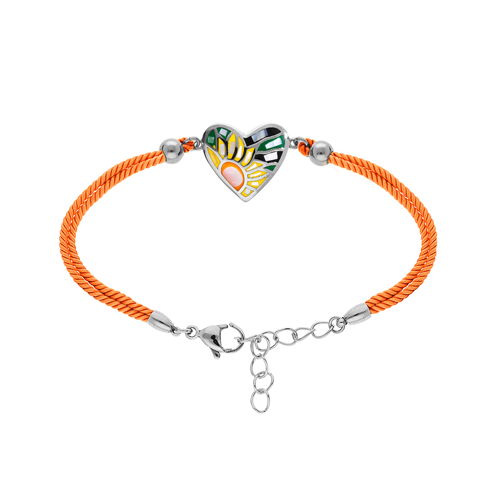 Bracelet Stella Mia : C�ur en r�sine sur cordon orange - 16+3cm - Vue 1