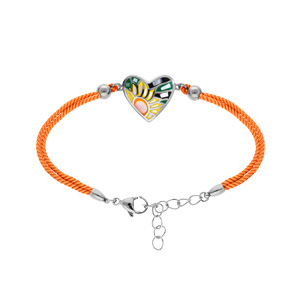 Bracelet Stella Mia : C�ur en r�sine sur cordon orange - 16+3cm