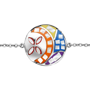 Bracelet Stella Mia en acier chaîne avec au milieu rond avec motif fleur et multicolore et nacre blanche véritable 16cm + 3cm de rallonge - Vue 1