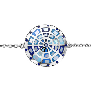 Bracelet Stella Mia en acier chane avec au milieu rond avec motifs cible et dgrad de bleu et nacre blanche vritable - longueur 16cm + 3cm de rallonge - Vue 1