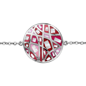 Bracelet Stella Mia en acier chane avec au milieu rond avec motifs et dgrad de rouge et rose et nacre blanche 16cm + 3cm de rallonge - Vue 1