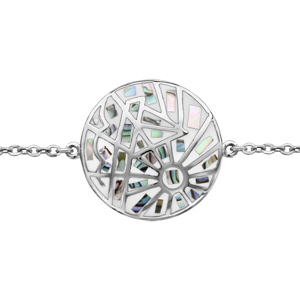 Bracelet Stella Mia en acier chaîne avec au milieu rond avec motifs géométriques blanc et en nacre blanche véritable - longueur 16cm + 3cm de rallonge - Vue 1