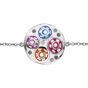 Bracelet Stella Mia en acier chane avec au milieu rond avec motifs spirales et multicolore et nacre blanche vritable 16cm + 3cm de rallonge - Vue 1