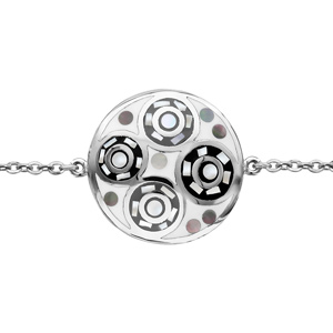 Bracelet Stella Mia en acier chane avec au milieu rond avec motifs spirales et noir et blanc et nacre blanche vritable 16cm + 3cm de rallonge - Vue 1