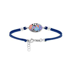Bracelet Stella Mia en acier cordon bleu marine et pastille ovale avec visage multi couleurs et Nacre  16+3cm - Vue 1