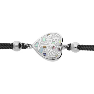 Bracelet Stella Mia en acier cordon bleu marine pastille coeur motif arbre de vie et nacre 16+3cm - Vue 1