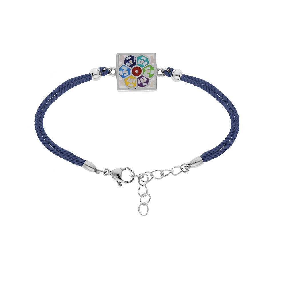 Bracelet Stella Mia en acier cordon bleu pastille carr�e mosaique multi couleur et Nacre  16+3cm - Vue 1