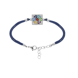 Bracelet Stella Mia en acier cordon bleu pastille carre mosaique multi couleur et Nacre  16+3cm - Vue 1