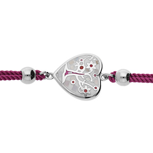 Bracelet Stella Mia en acier cordon fuschia pastille coeur motif arbre de vie et nacre 16+3cm - Vue 1
